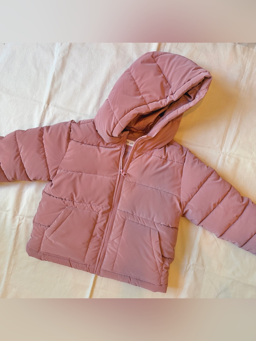 Mango Kids Hooded Puffer Jacket - Dusty Pink